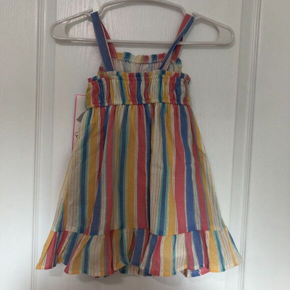 Rare Editions Girls Dress 4T/4 Multicolor Taupe Woven Smocked Striped NWT - Picture 3 of 6
